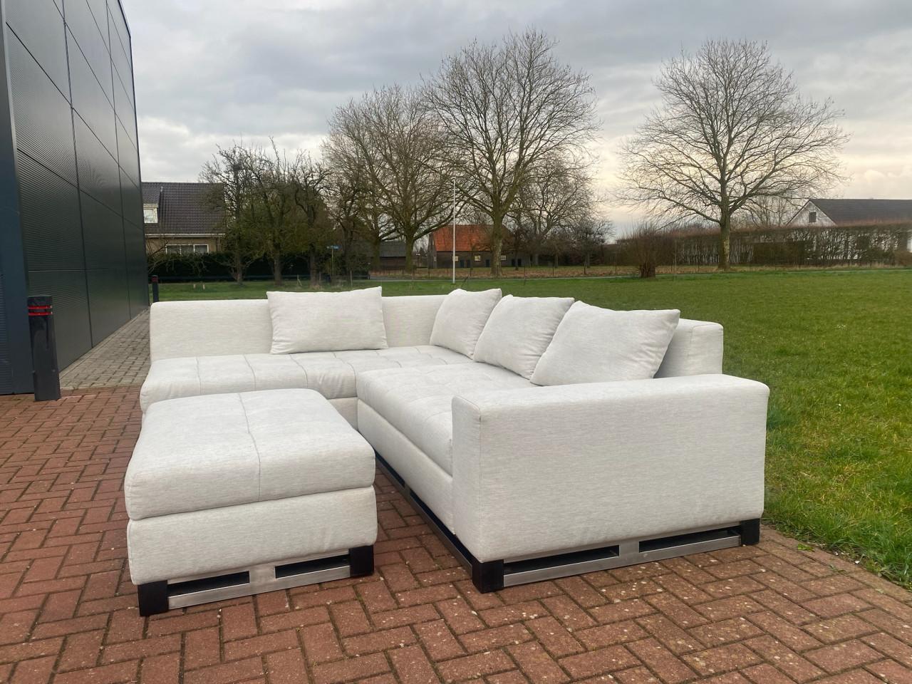 Grijze Stoffen Hoekbank met Hocker-Ruim Lounge Comfort-Gratis Levering