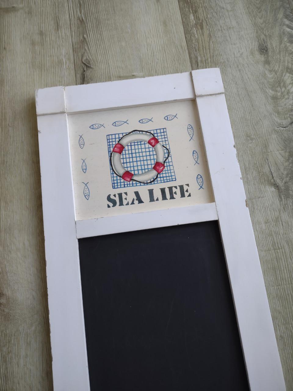 Prachtig wit houten memobord, krijtbord Sea Life. Zee bord.