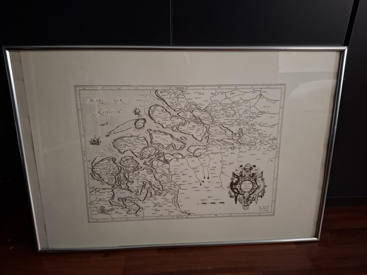 Zeelandkaart in aluminium lijst