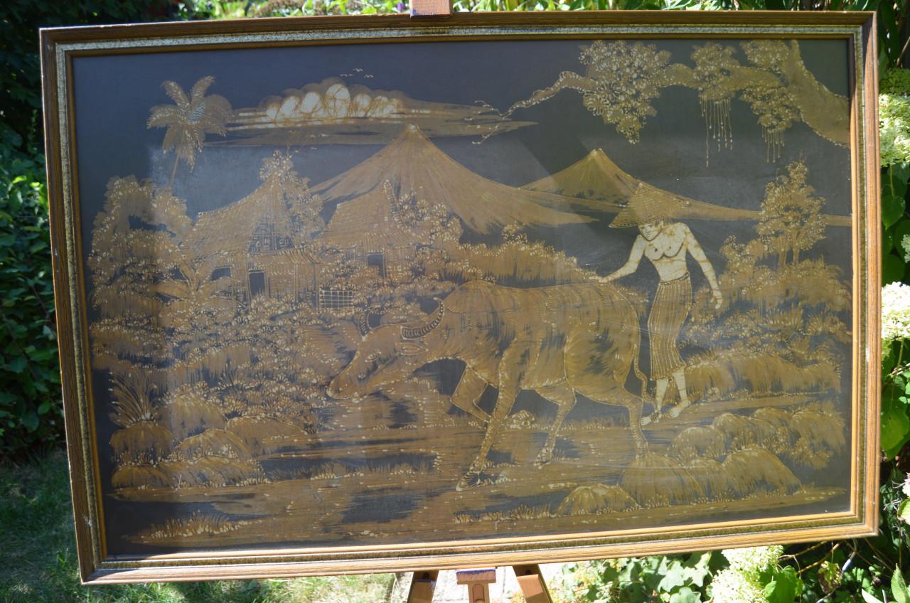 Grote Indonesische batik 'Boer met Buffel'