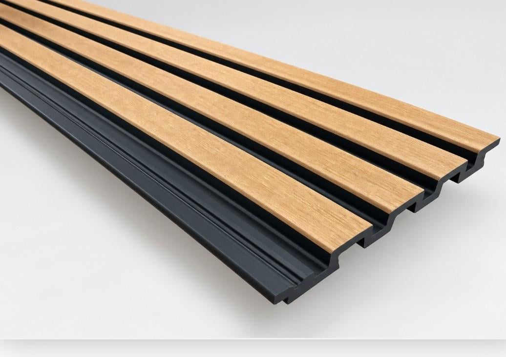 60 stuks composiet gevelpanelen teak/zwart, 290 cm, 34,8 m²