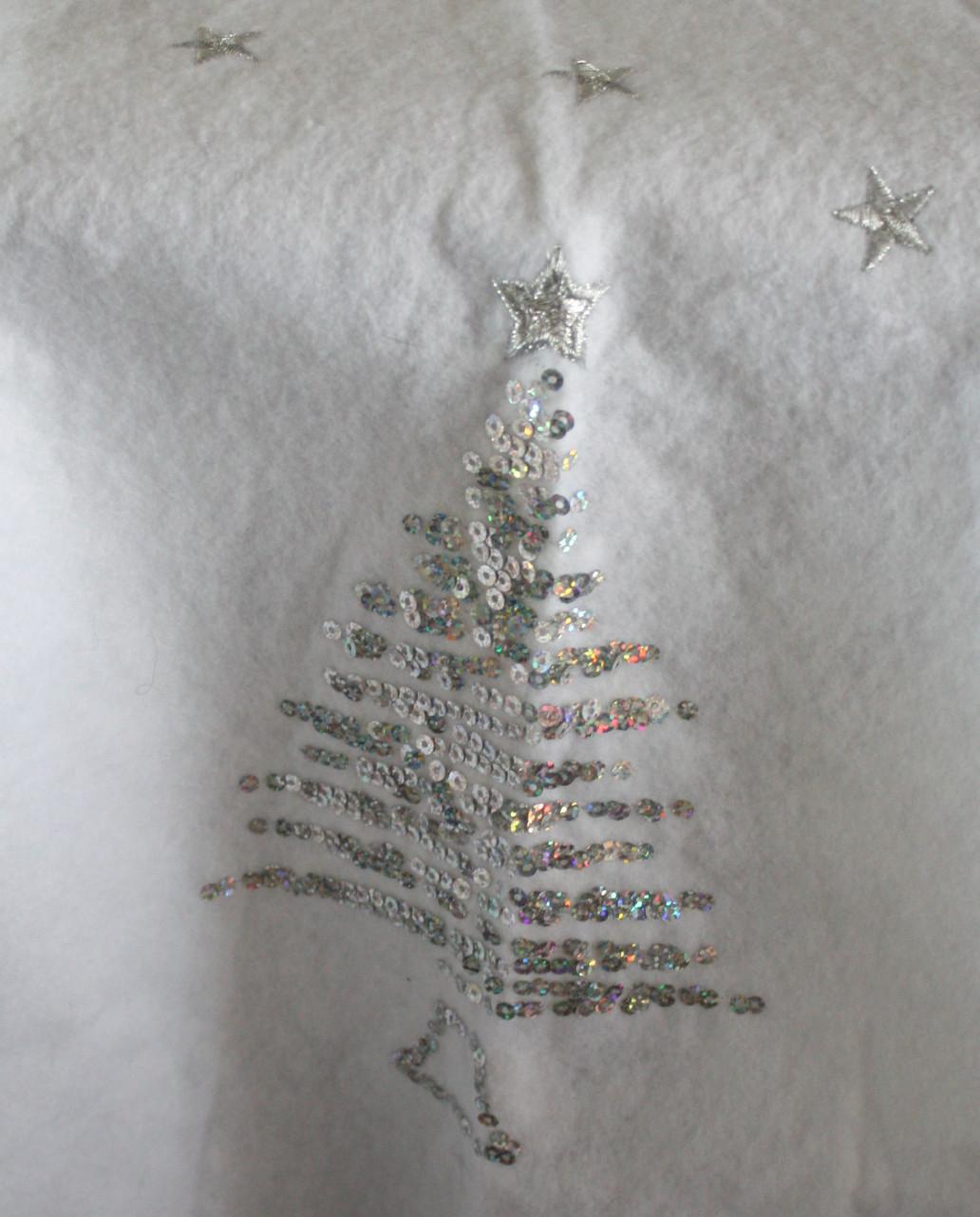 Stoffen kerstboom rok wit met zilverkleurige kerstboom