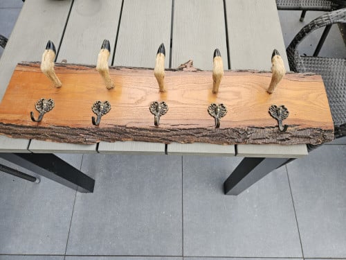 Prachtige antieke boomstam plank met 5 herten poten voor jachtliefhebbers