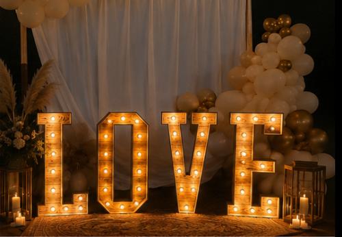 Handmade houten love lichtletters XL verhuur/verkoop
