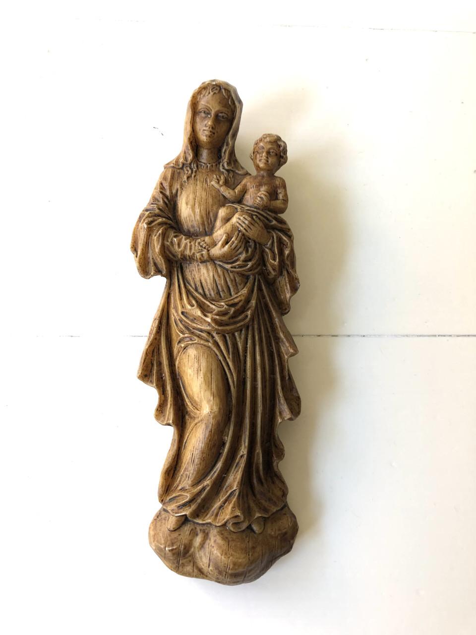 Zeer mooie brocante heilige Maria met kindje Jezus wandhanger