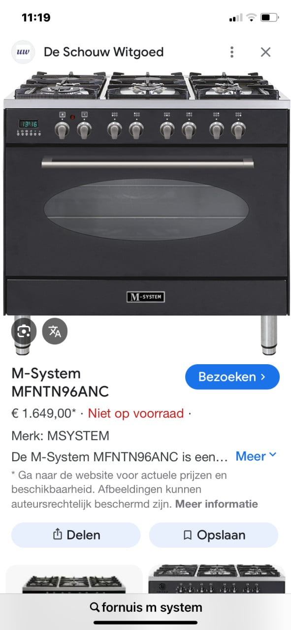 M-System gasfornuis 6 pitten antraciet