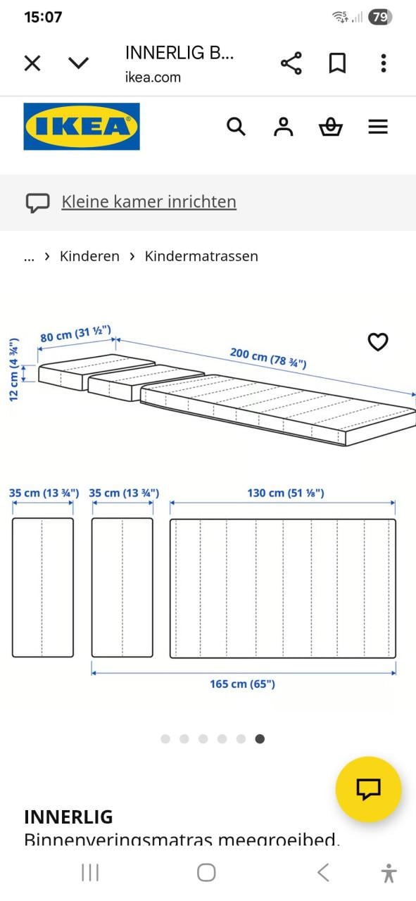 Matras in 3 delen voor meegroeibed