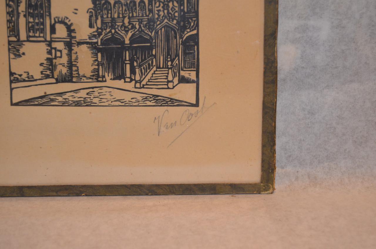 4 Etsjes gesign. 'van Oost' dorps / stadsgezichten