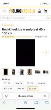 Zwarte stalen wandplaat voor kachel 60 x 100 cm