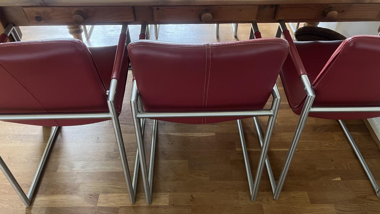 6 rood lederen Henders en Hazel eetkamerstoelen