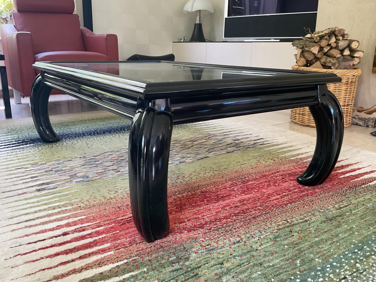 Salontafel zwart lak met glasplaat 1,20x0,80 m.