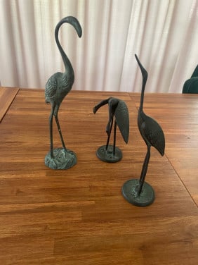 Metalen reiger/ kraanvogel beeldjes - set van 3
