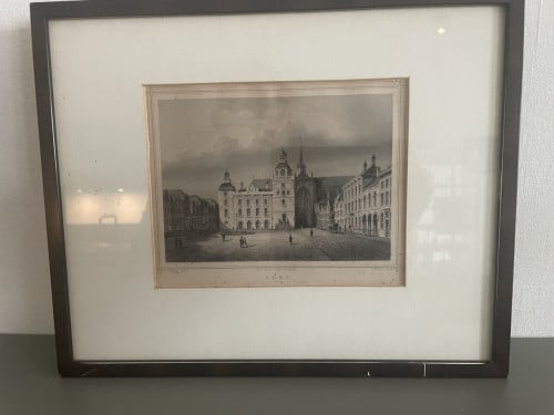 Staalgravure 1857 Stadhuis/Markt Goes