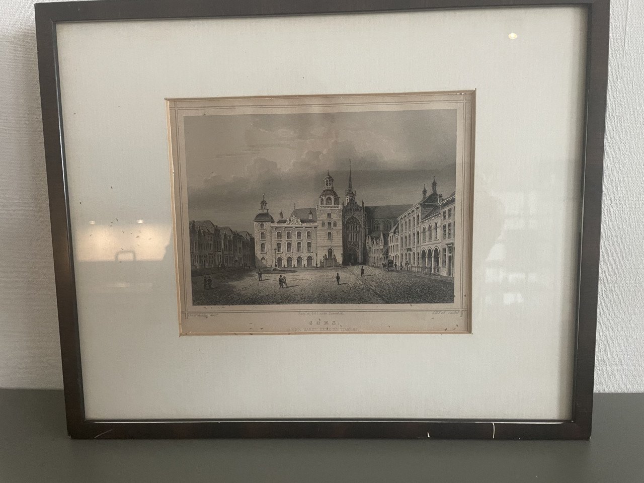 Staalgravure 1857 Stadhuis/Markt Goes