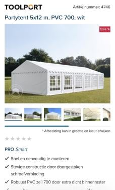 Te huur PVC partytent 5x12 incl 3 biertafelsets