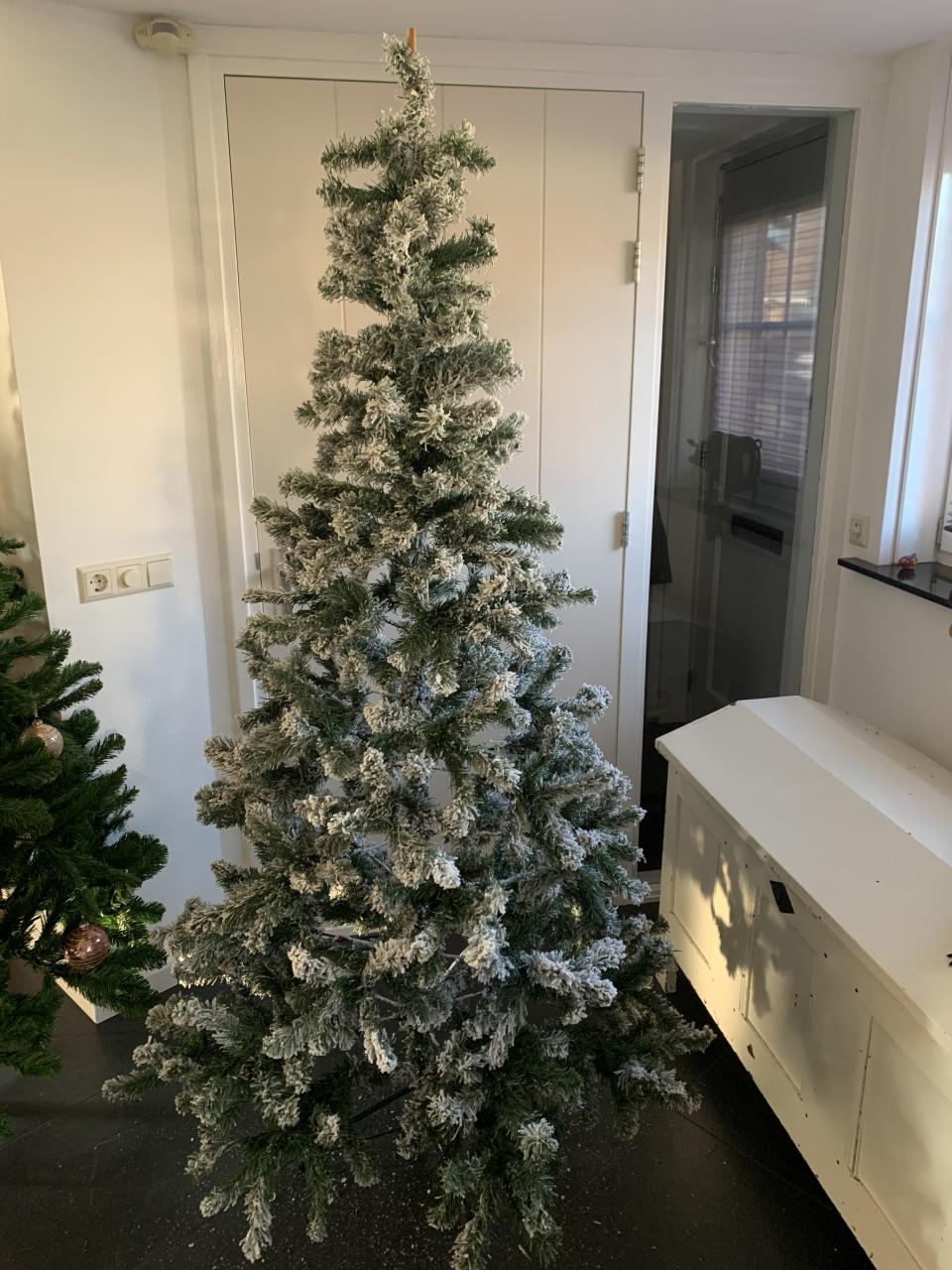 Kerstboom met sneeuw 2.10 hoog Black box