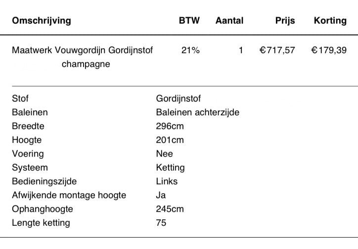 NIEUW in verpakking Vouwgordijn 296cm breed 201cm hoog