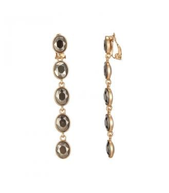 Taupe kleurige oorclips met glas steentjes in goudkleurige setting