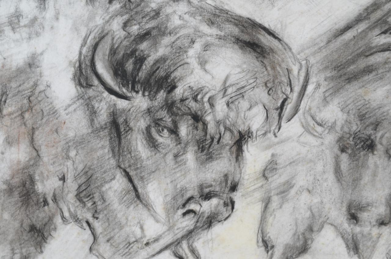 Houtskool 2 bizons in de sneeuw? H. Tummers 1991