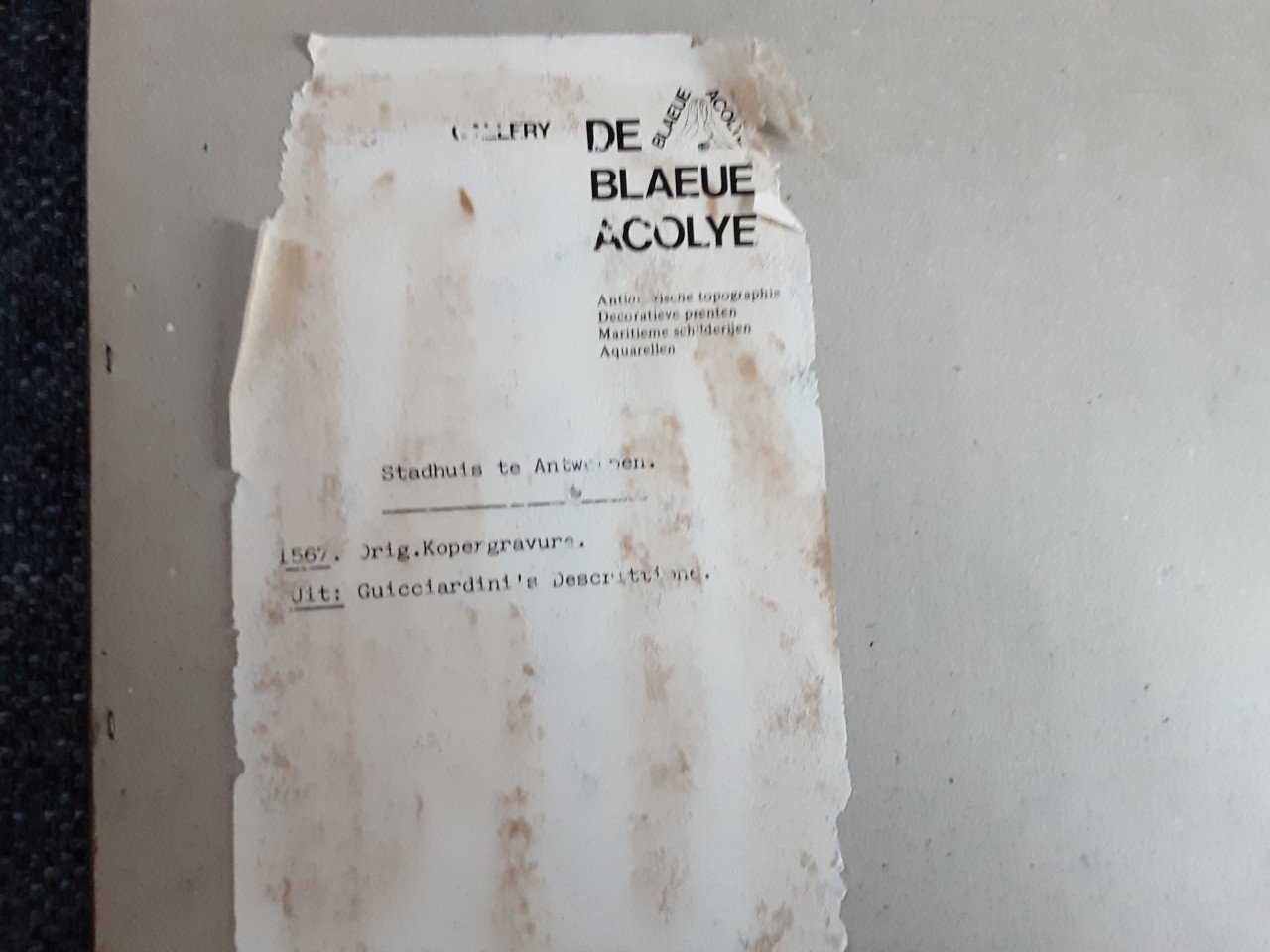 Originele  koper gravure van stadhuis Antwerpen