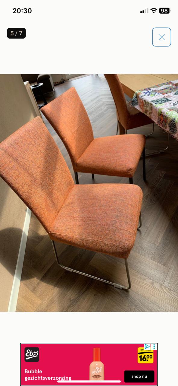 6 stoffen eetkamer stoelen oranje