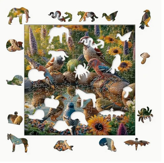 Houten puzzel A3 : drink vijver ( speciale dieren stukjes )