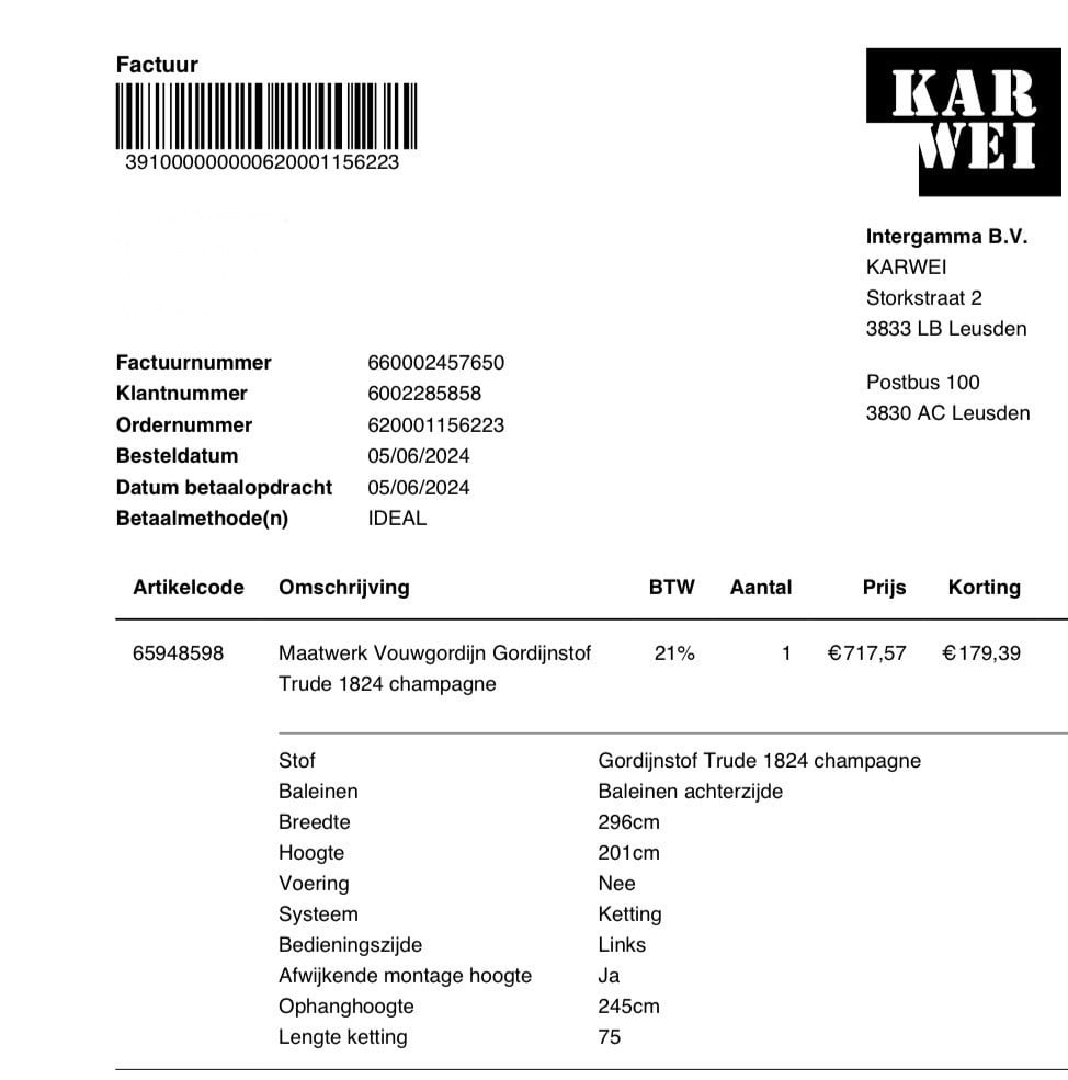 NIEUW in verpakking Vouwgordijn 296cm breed 201cm hoog