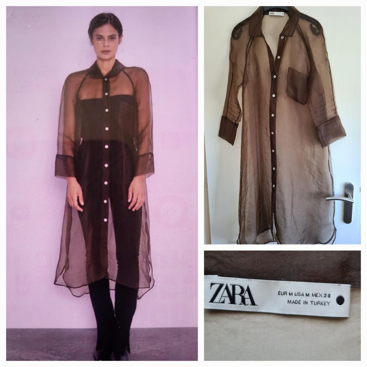 Lange bruine transparante overhemd jurk van de Zara