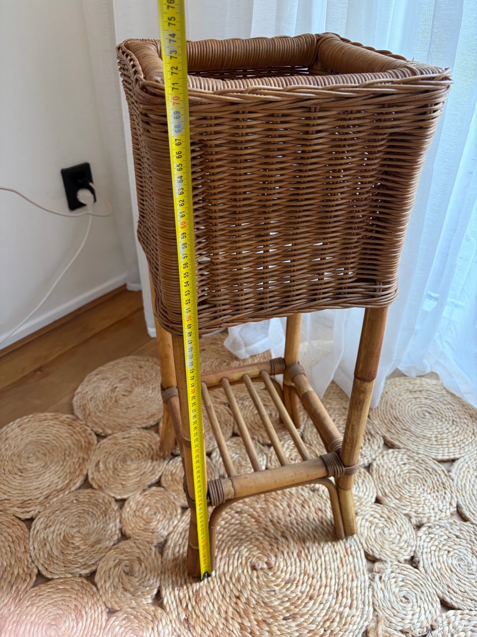 Vintage rotan / rieten plantenhouder