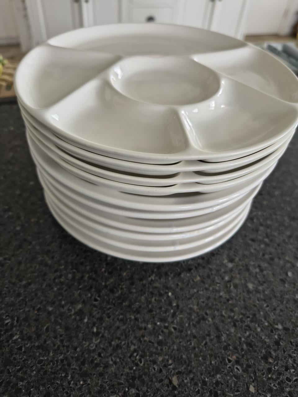Prachtige set van 10x witte fondueborden, gourmetborden.