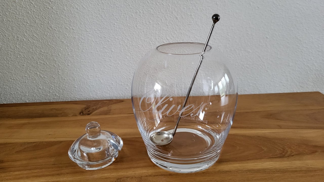Riviera Maison glazen pot voor olijven 'Olives', h 19 cm
