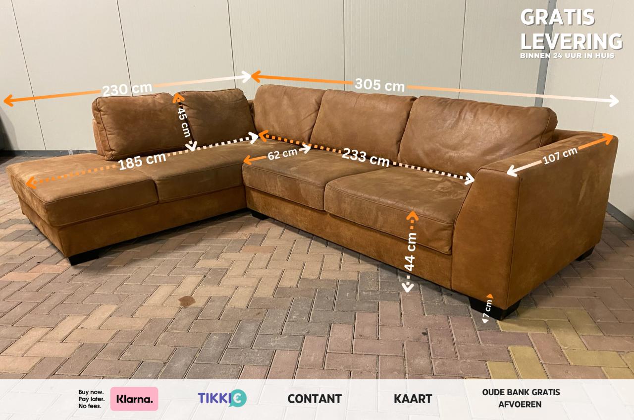 Swede Cognac Hoekbank – Premium Comfort – Gratis Levering NL & BE