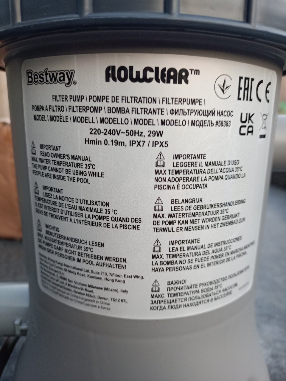 Zwembad filterpomp (bestway flowclear 58383, 2m3 p/u)