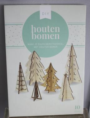 Nieuw in verpakking houten kerstboompjes