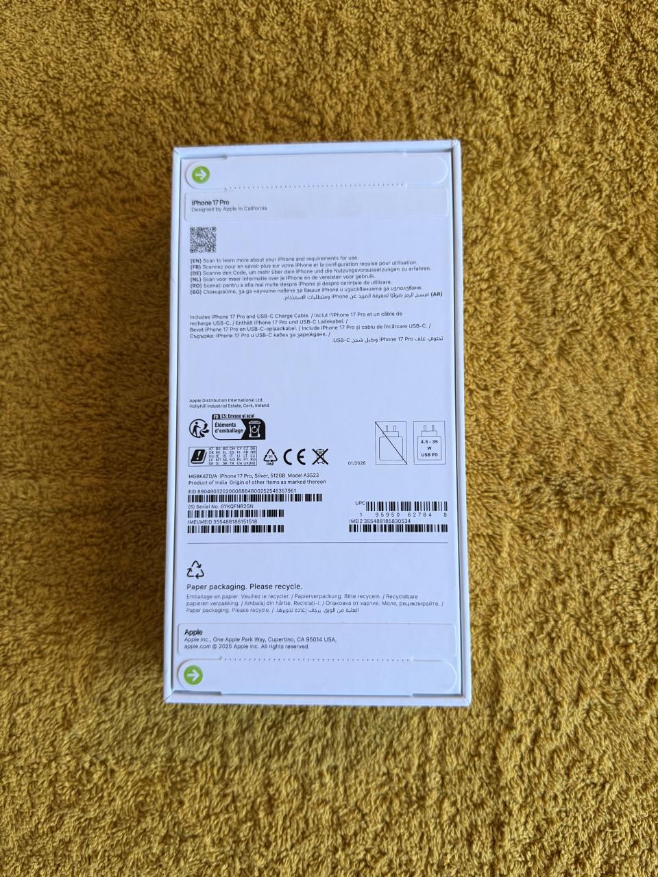 APPLE iPhone 17 Pro - 512 GB Zilver - GESEALD -