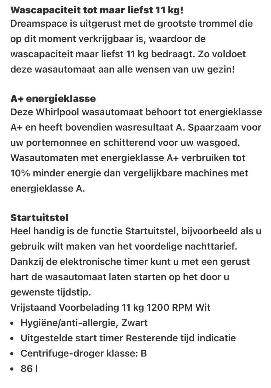 Wasmachine 11kg , A+++