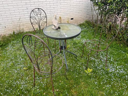 Vintage Tuinset: 3 Stoelen en Glazen Tafel
