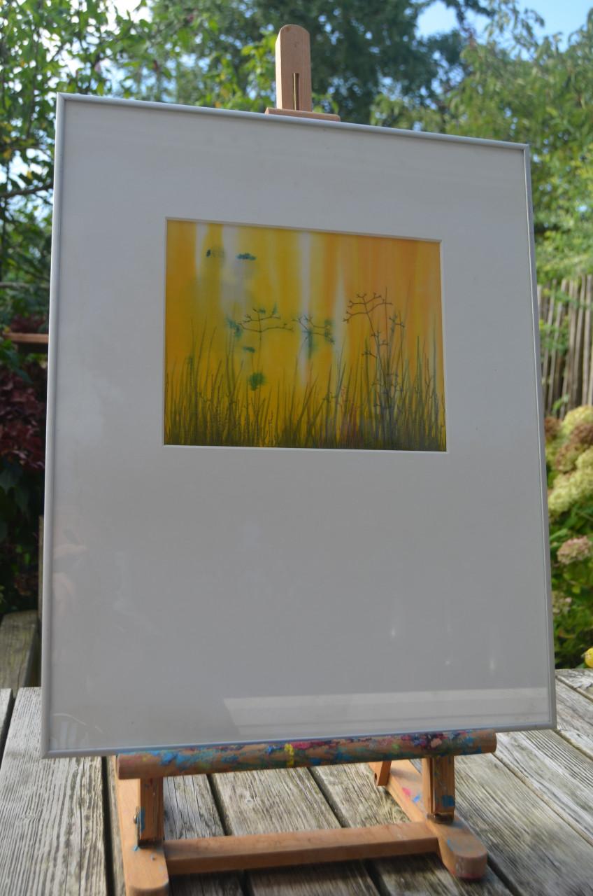 Figuren/schimmen in een weidelandschap gesign/gedat.