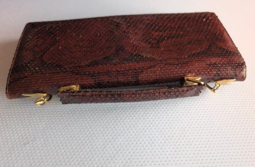 Vintage slangenlederen tasje, bruin
