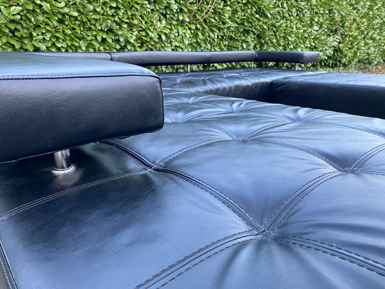 Montèl Cipriani Design Hoekbank-Zwart Echt Leer-Luxe Hocker