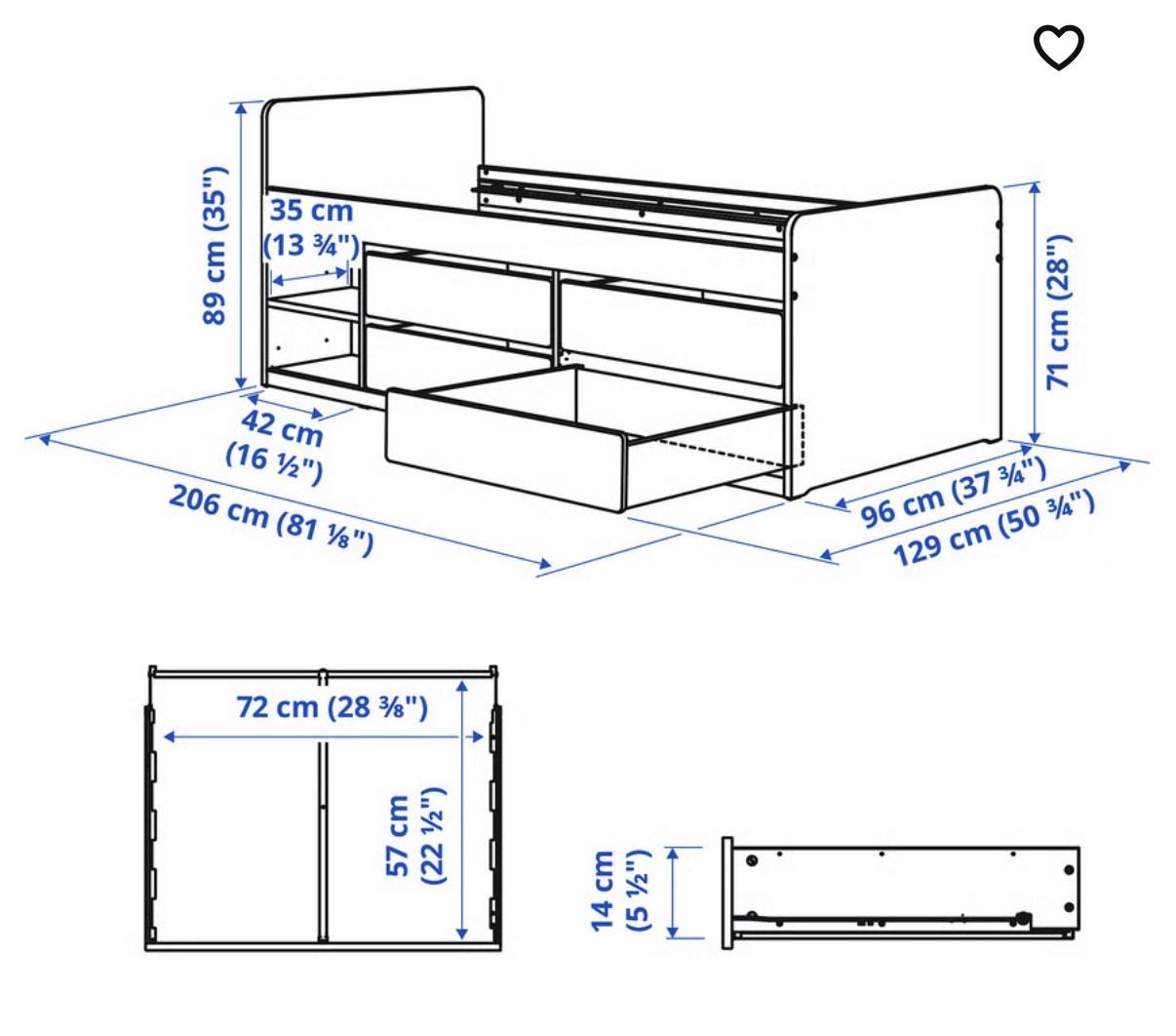Bedframe met lattenbodem en lades (IKEA)
