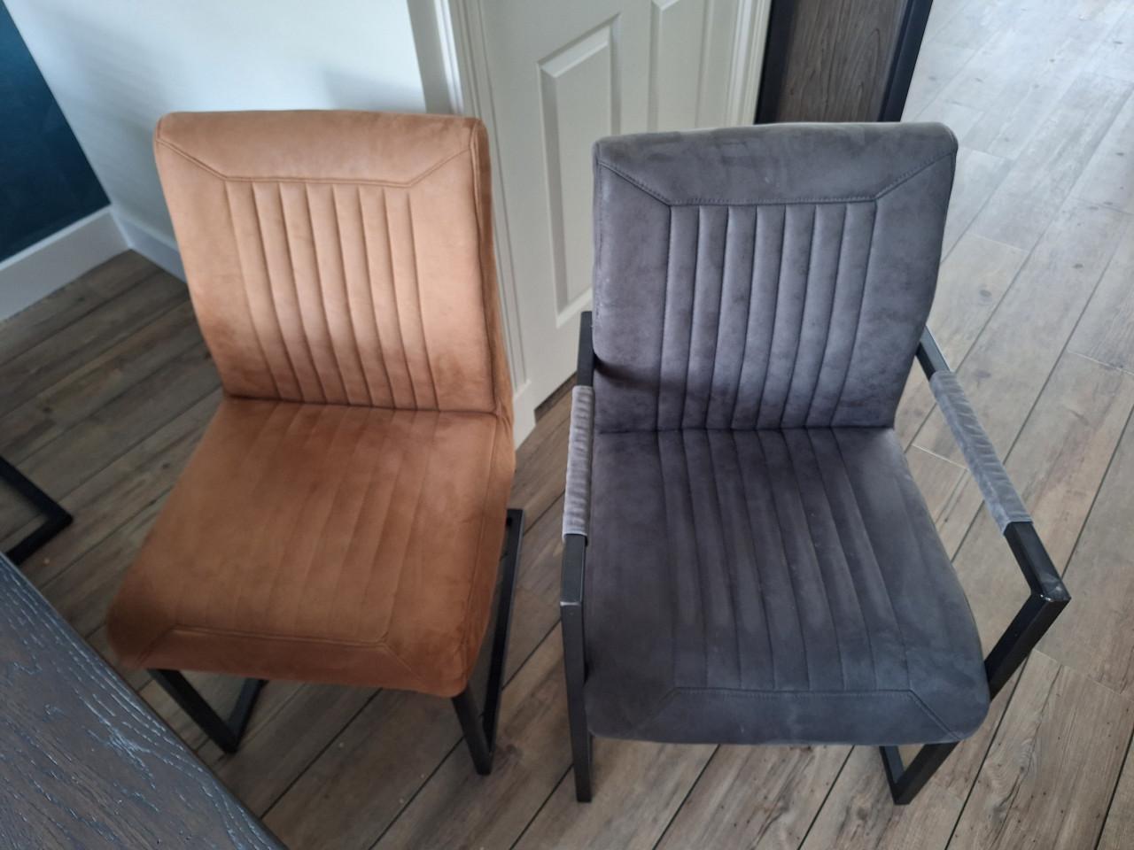 6 Eetkamer stoelen grijs/cognac