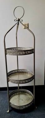 Grote vintage etagère 3-laags zilverkleurig, 128 cm hoog  ø37 cm