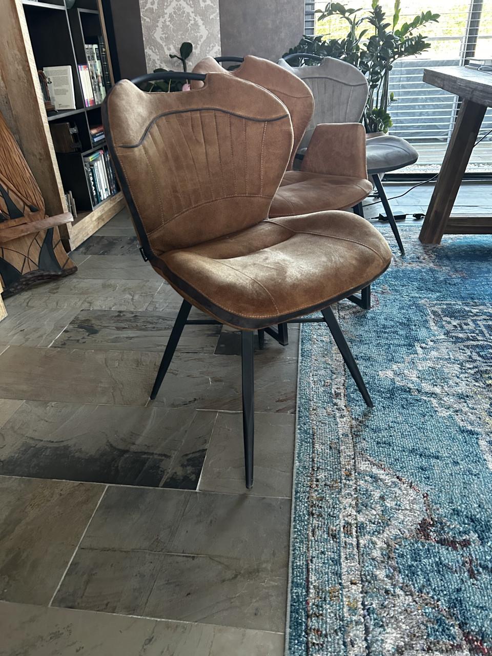 Eetkamerstoelen z.g.a.n., cognac, taupe, grijs