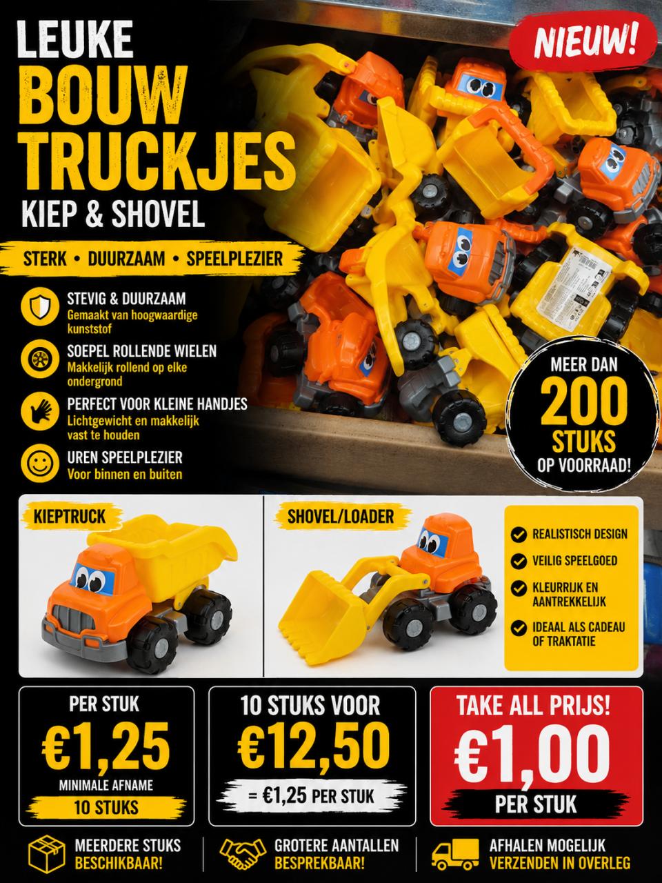 Strandspeelgoed werkvoertuigen / shovel speelgoed – 200+ op voorraad