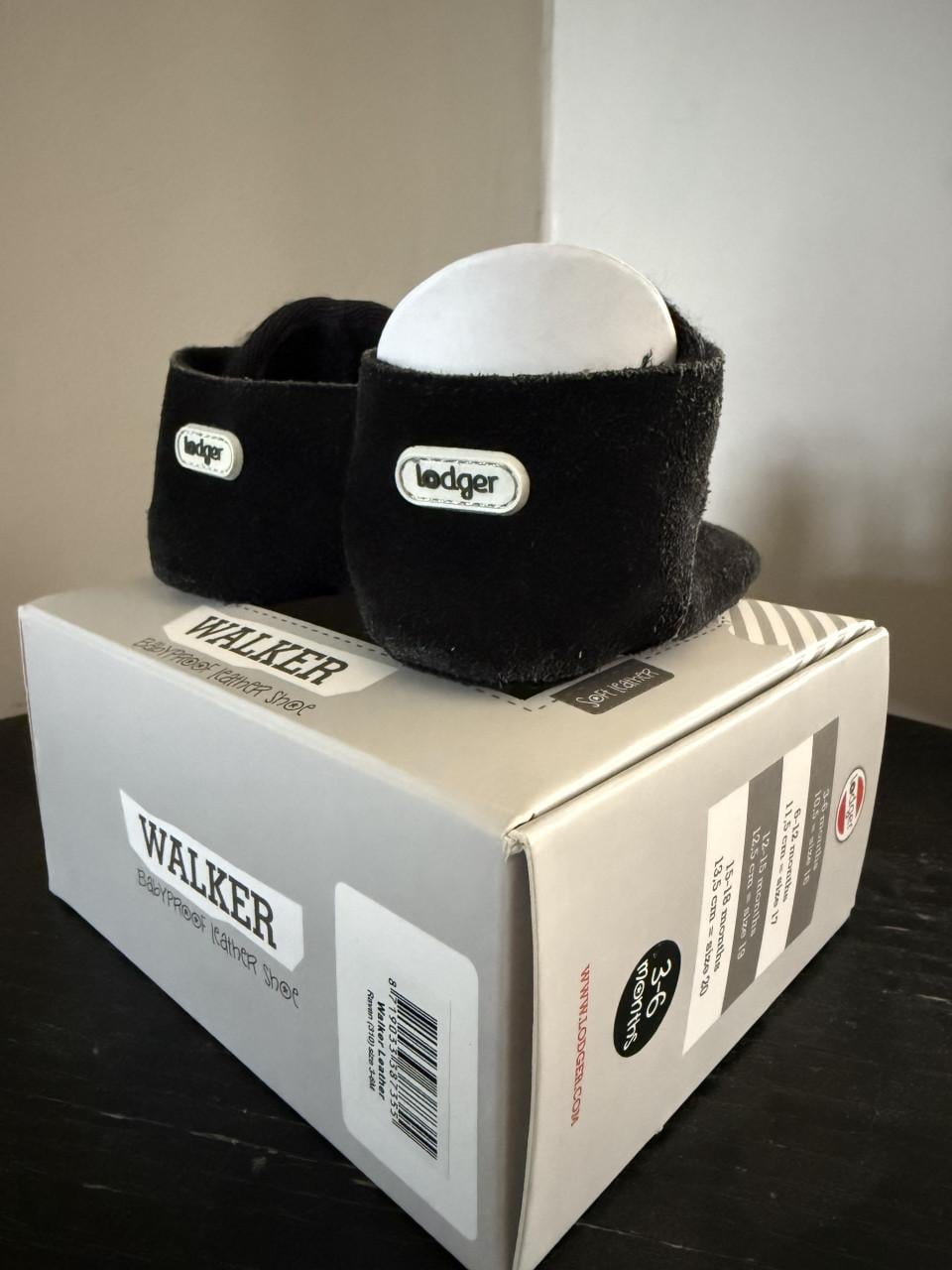 Lodger leren babyslofjes (jongens/meisjes) zwart, maat 16