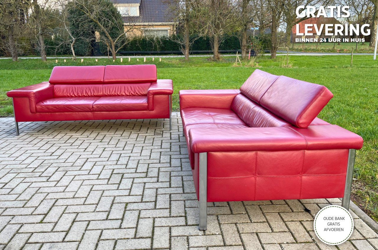 GRATIS LEVERING HEEL NL 2x Montel 3-zits Echt Leer Bankstel