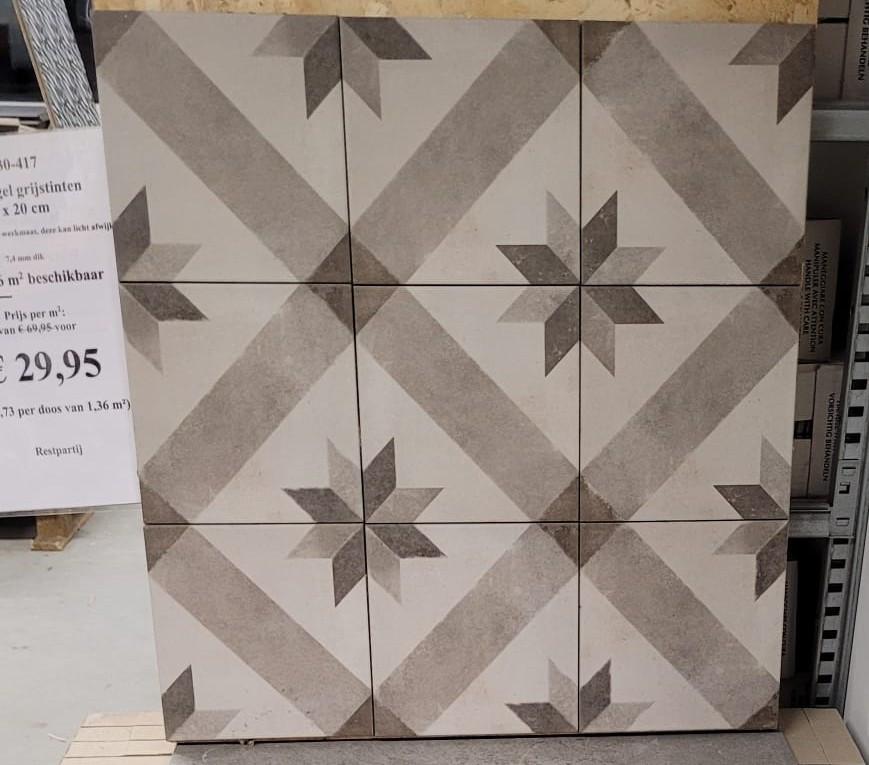 3030-417 39m² Vintagelook decortegels, taupe, 20x20cm, prijs per m²