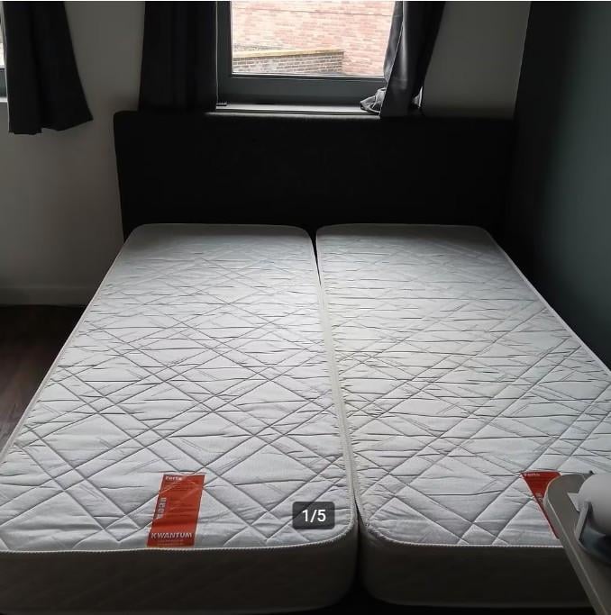 Boxspring met hoofdbord en topper grijs gemêleerd 160x200