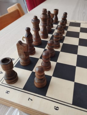 Houten schaakset, inklapbaar schaakbord + backgammon
